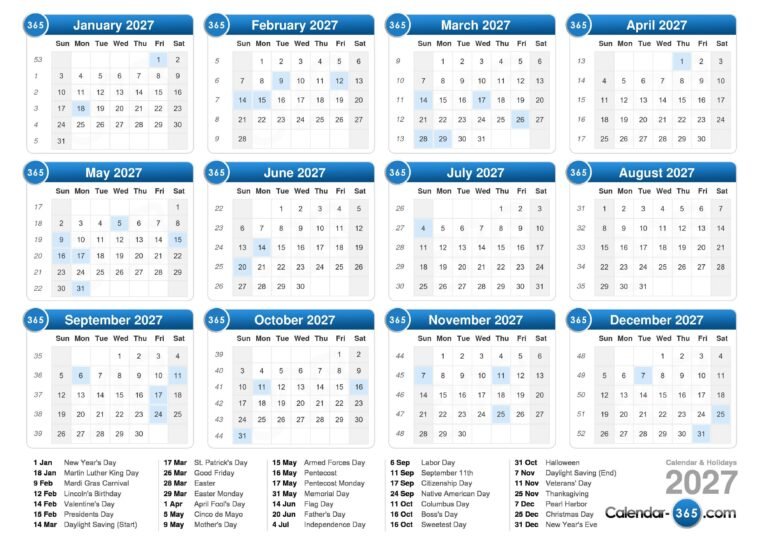 2027 calendar
