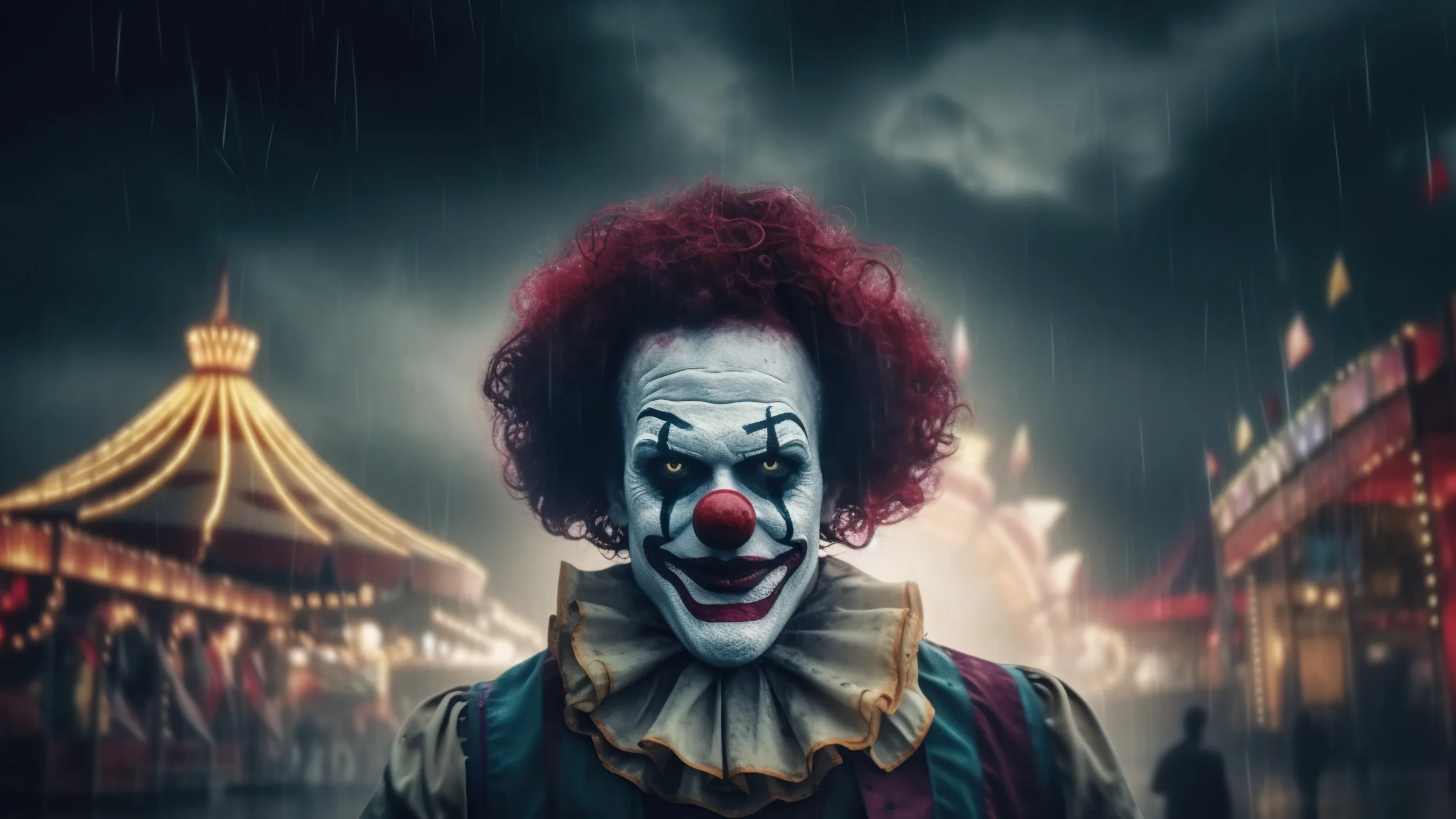 EvilClownScarySpookyDlownMonsterfromHorrorMoviewithVintageCircusGarageDoorCoverBannerBackdrop