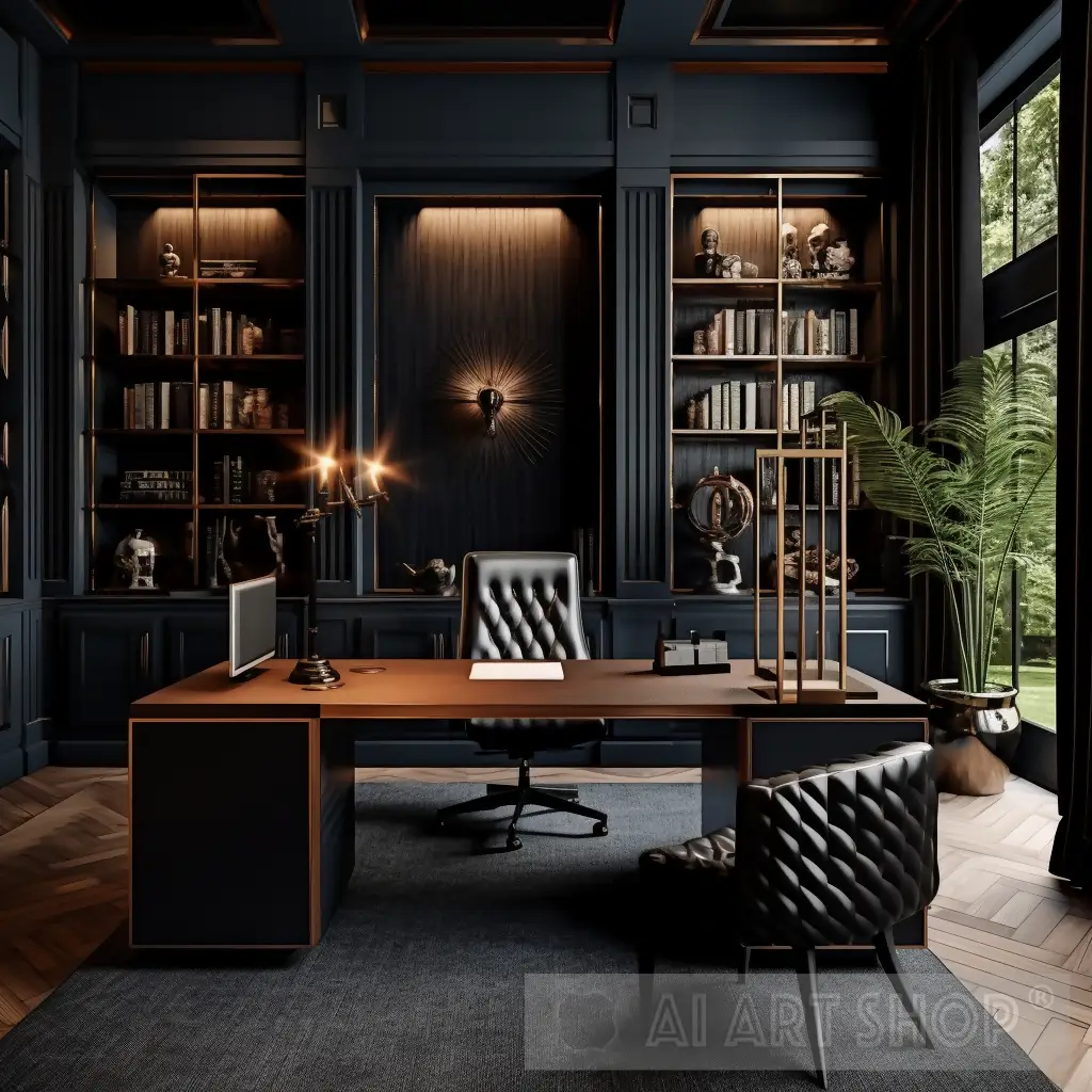 elegant-and-luxurious-home-office-photo-modern-design-in-black-gold-brown-gray-beige-with-green-plants-ai-art-763