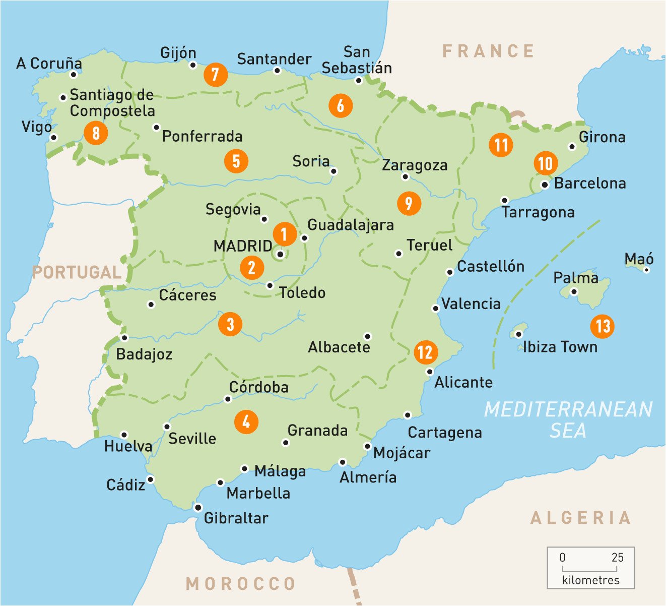 printable map of spain with cities map of spain spain regions rough guides